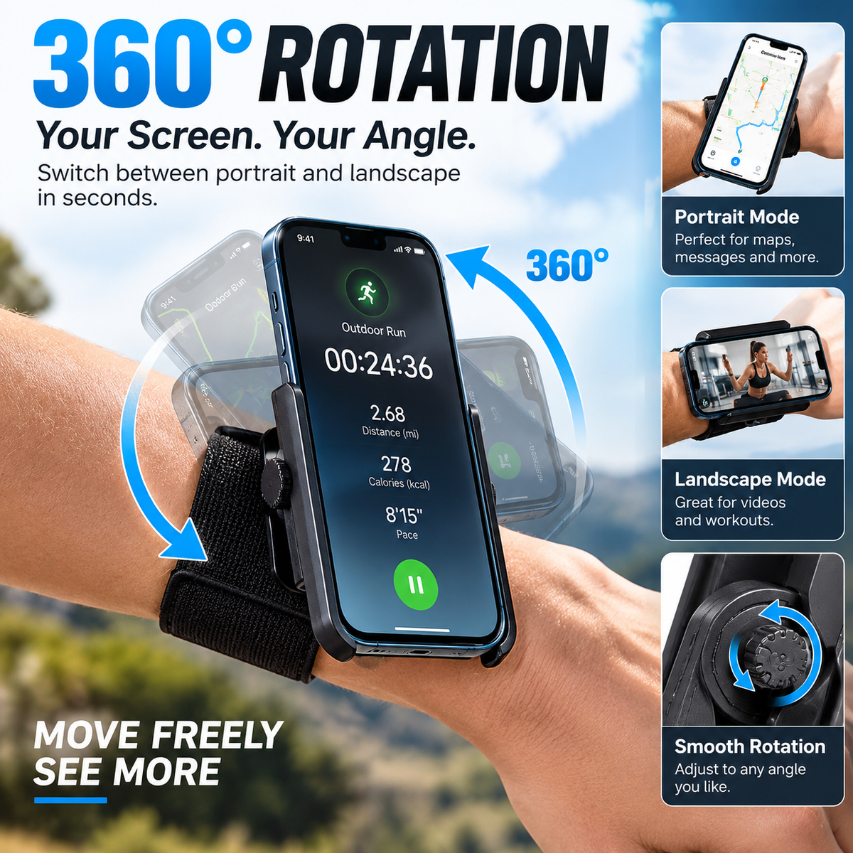 📢📢50% OFF !! ⏰ 360° Rotating Wrist & Arm Phone Holder – Hands-Free Sports Mount